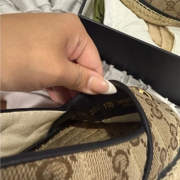 Gucci Brown and Gold Espadrille Flats with GG Monogram - Picture 5 of 9